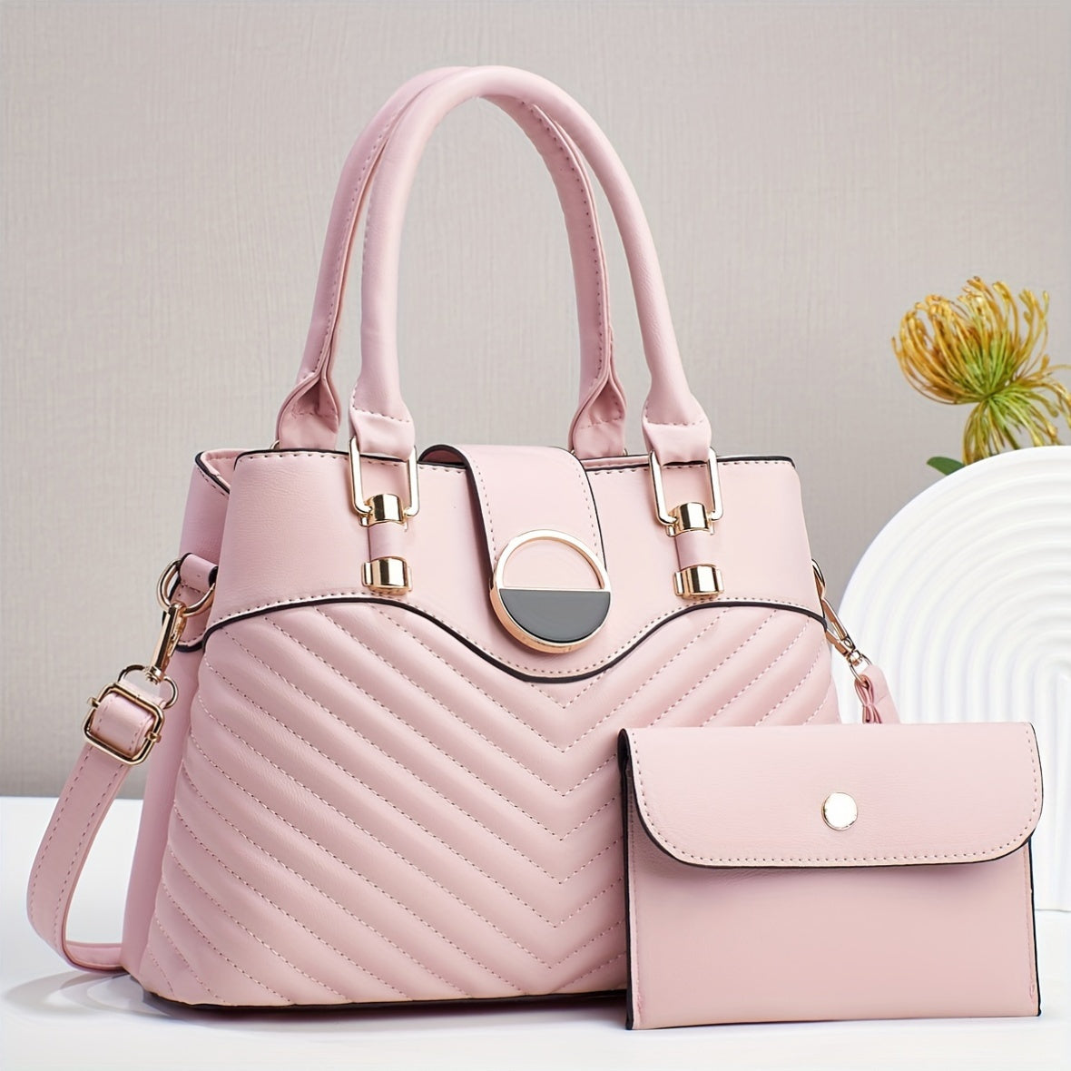 Elegant Large Capacity Black PU Tote Bag with Adjustable Strap
