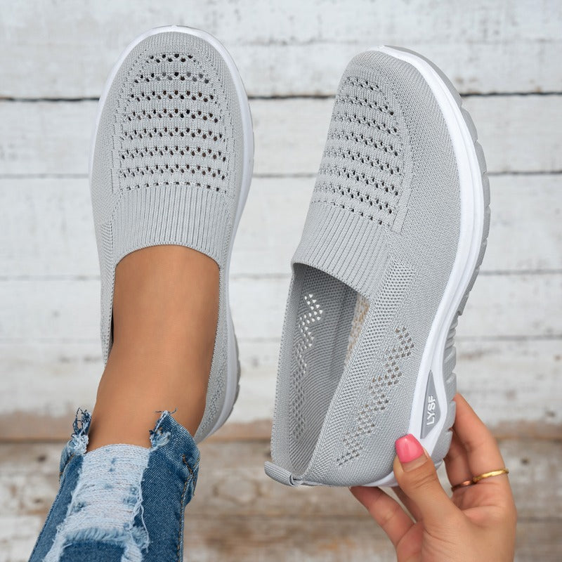 Women's Breathable White Slip-On Mesh Sneakers for Walking - ayq