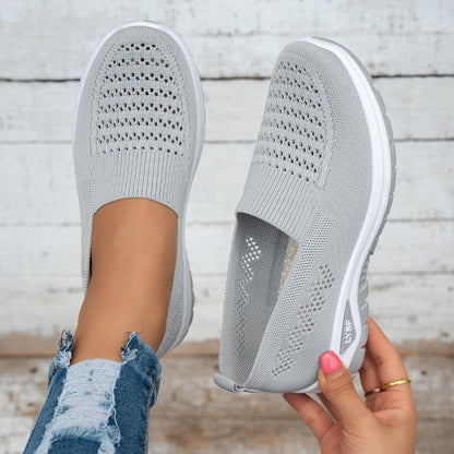 Women's Breathable White Slip-On Mesh Sneakers for Walking - ayq