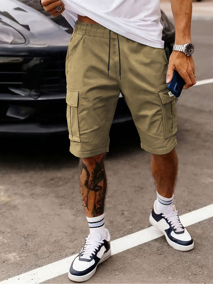 Men's Casual Summer Cargo Shorts with Elastic Waist and Pockets