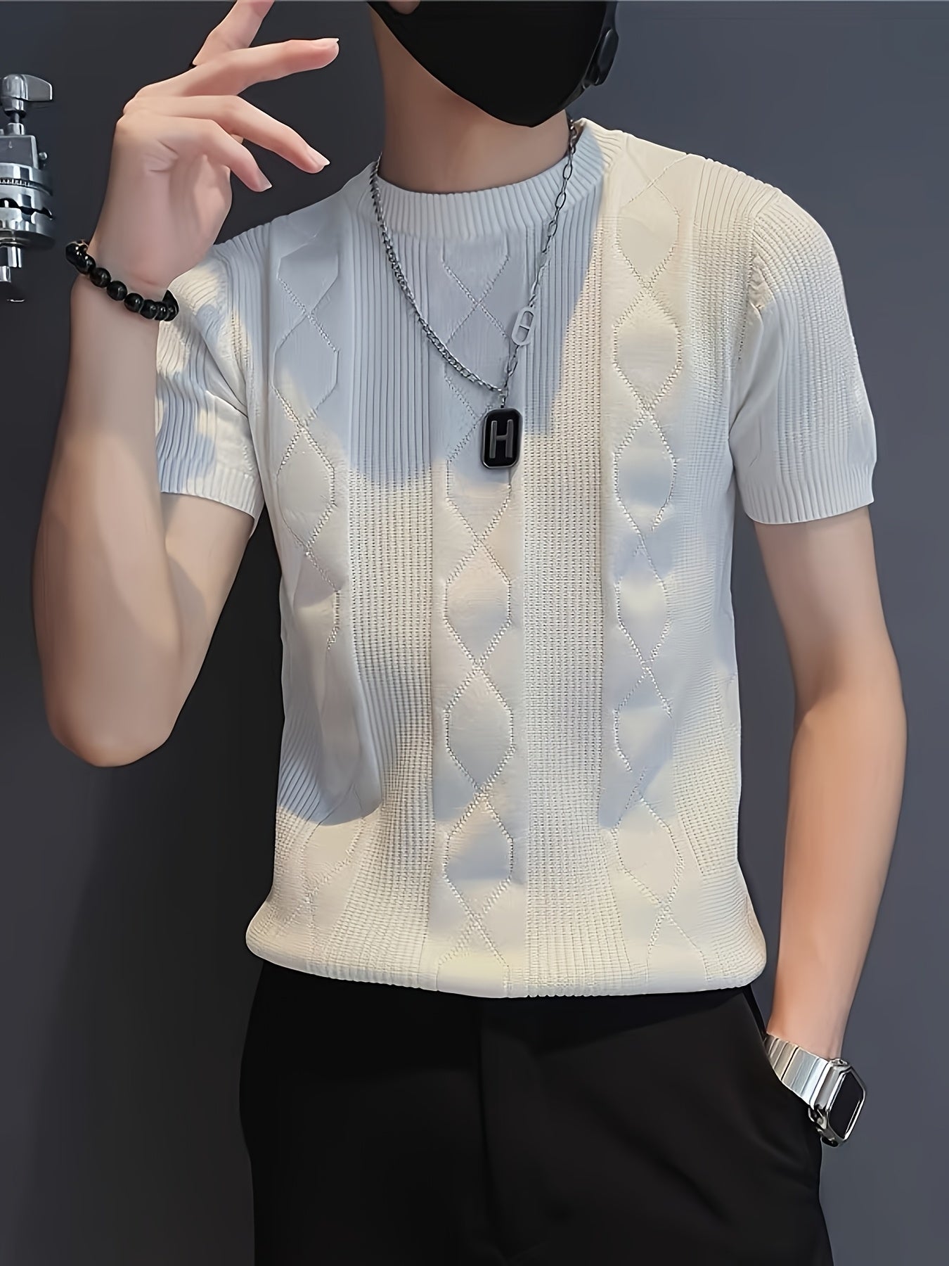 Yueli Water OBM Men'S Lightweight Knit Sweater - Short Sleeve Pullover with Round Neck, Breathable Summer Fabric, Solid Color Casual Business Attire for Daily Wear & Weekend Outings, Comfortable Knitwear, Stylish Casualwear, - ayq