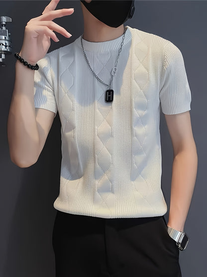 Yueli Water OBM Men'S Lightweight Knit Sweater - Short Sleeve Pullover with Round Neck, Breathable Summer Fabric, Solid Color Casual Business Attire for Daily Wear & Weekend Outings, Comfortable Knitwear, Stylish Casualwear, - ayq