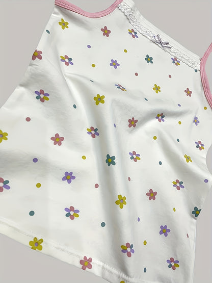 Girls' Cotton Playful Suspender Underwear Set with Bow Detail
