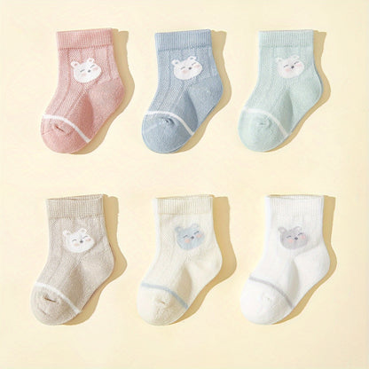 6 Pairs Of Baby Girl's Cotton Blend Adorable Animals Pattern Crew Socks, Comfy Breathable Casual Soft & Elastic Socks For Infant's Indoor Outdoor Activities