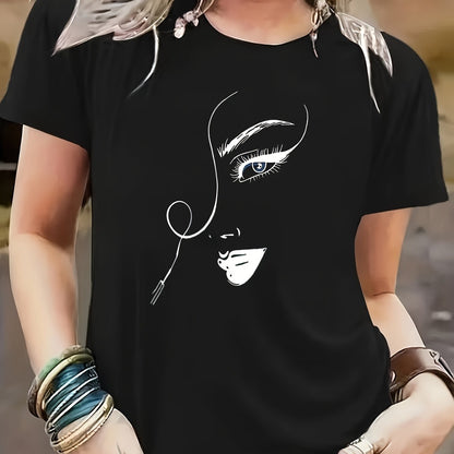 Women's short-sleeved round-neck turtleneck fashion T-shirt Women's clothing black comfortable outdoor top summer spring home Women's casual vacation sportswear print