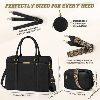 Women's Elegant 3-Piece PU Handbag & Wallet Set with Adjustable Strap