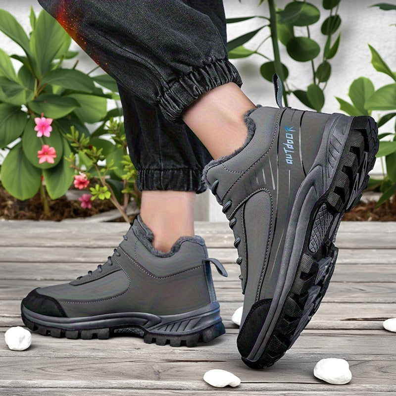 LEIJOP Men'S & Women'S Winter Snow Boots - Thermal Insulated Low-Top Hiking Boots with TPR Sole, Lace-Up Closure, All-Terrain Traction - Cold Weather Outdoor Boots for, Snowshoeing, Ice, And Rocky Terrain - Warm & Durable Pu/