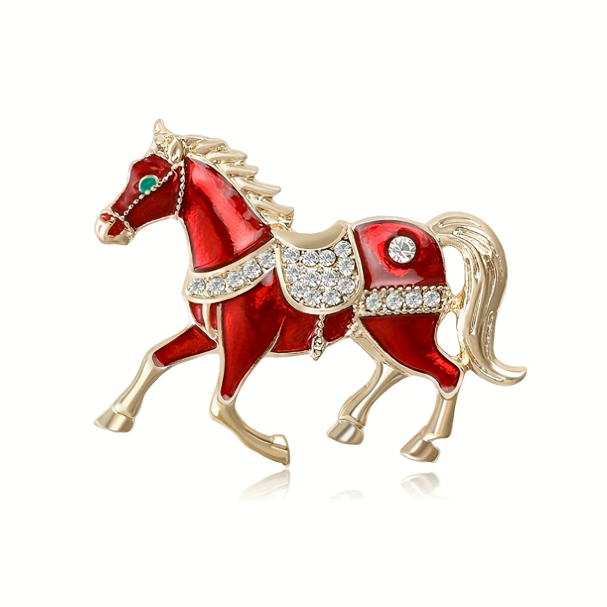 1pc Enamel Dripping Oil Inlaid Rhinestone Pony Fashion Brooch | Creative Ethnic Style Horse Badge Pin, High-End Design Couple Accessories, Exquisite Suit Corsage Party Decoration, Suitable for Christmas, Year of the Horse, Eq