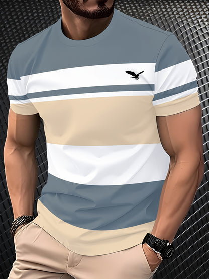 Men'S 3D Digital Print Short Sleeve T-Shirt - Breathable Round Neck, Non-See-Through, Lightweight  Comfortable, Casual Style with Eagle Logo, Perfect for All Seasons, Versatile Clothing   Stylish Graphic Tee   Comfortable Fi