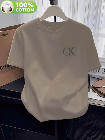 Women's Casual Cotton T-Shirt with Alphabet Applique Print