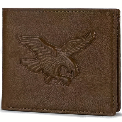 Men'S Short Horizontal Vintage Wallet with Embossed Design And Eagle Coin Pouch