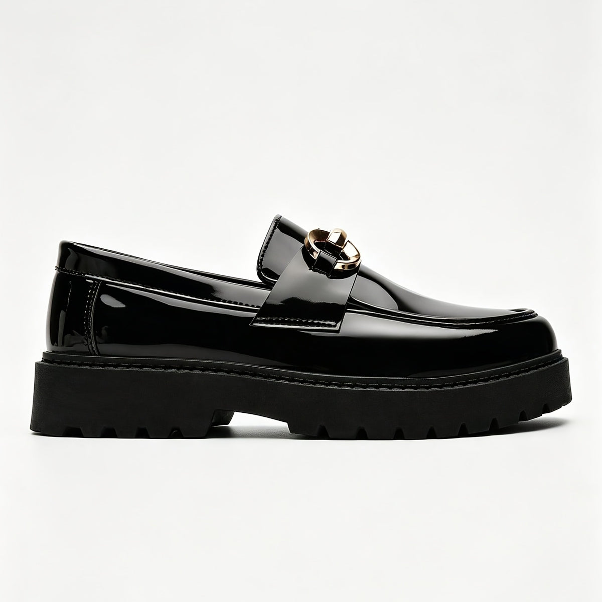 Men's British Style Slip-On Loafers with Metal Buckle, Rubber Sole