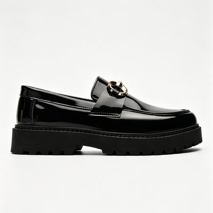 Men's British Style Slip-On Loafers with Metal Buckle, Rubber Sole