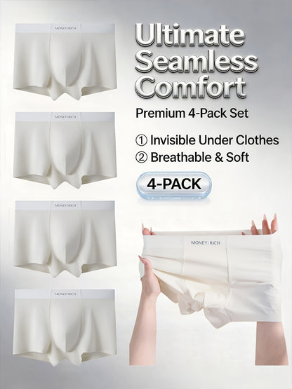 Men's Stretchy Solid Color Breathable Seamless Boxer Briefs, 4-Pack