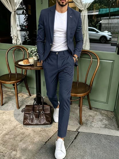 Men's Light Luxury 2-Piece Suit Set with Lapel Collar