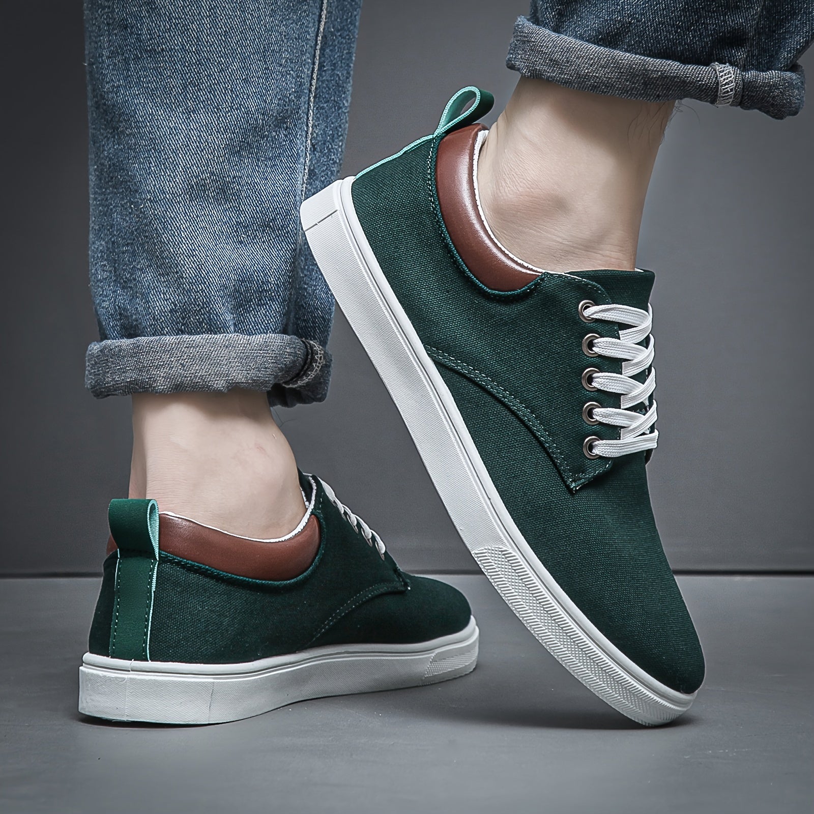 Men's Low Top Casual Canvas Skate Shoes, Breathable Lace-up Casual Flats For Outdoor Walking Driving, Men's Street Footwear - ayq