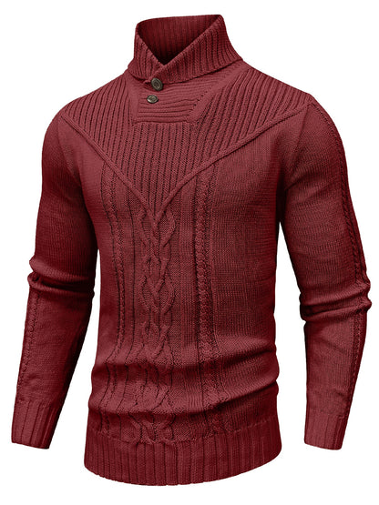 Տղամարդու բարձր օձիքով տաք տրիկոտաժե սվիտեր - ձգվող նորաձև ժապավենավոր սվիտեր, էլեգանտ ջենտլմենական կարդիգան