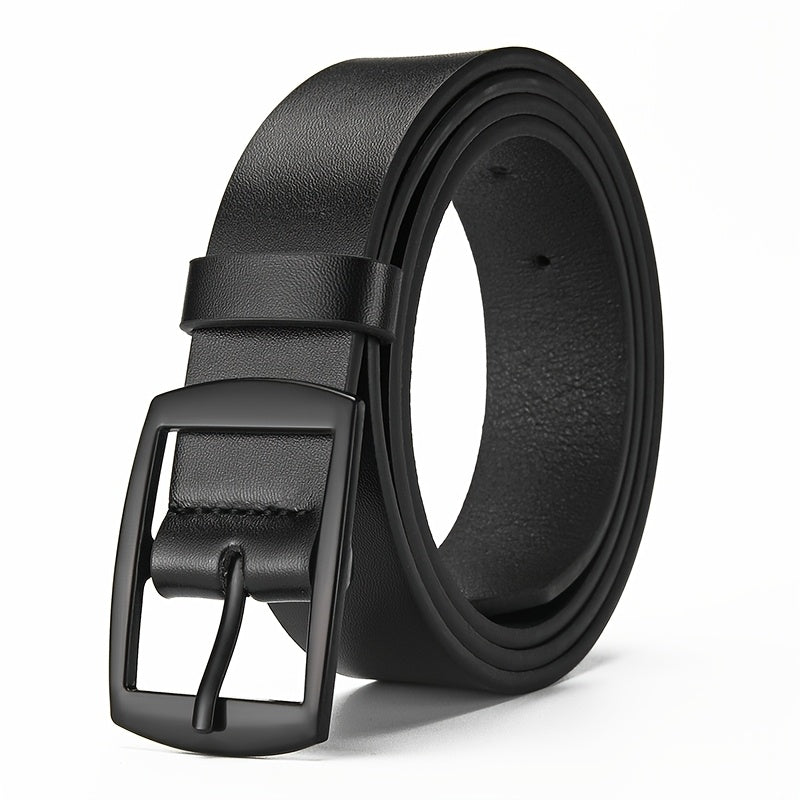 CKIRUV Men'S Elegant Faux Leather Belt with Alloy Buckle, Fashionable Business Casual Accessory, Ideal Valentine's/Mardi Gras/Campus Gift, Black