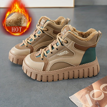 Կանացի ձմեռային ջերմային ձնագնացքներ, բրդյա երեսպատմամբ, բարձրացնող հարթակով, հաստ ներբանով, հարմարավետ, կապերով, միջին բարձրության խողովակաձև ճտքակոշիկներ: