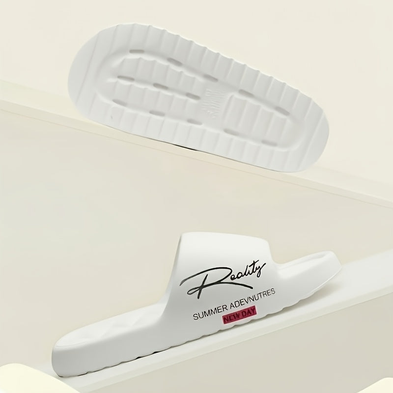 Four Seasons EVA Slip-On Slippers, Simple Positioning Print, Versatile Slip-On, Casual Soft Sole, Non-Slip Bathroom Slides, Unisex Household Slippers for All Seasons - ayq