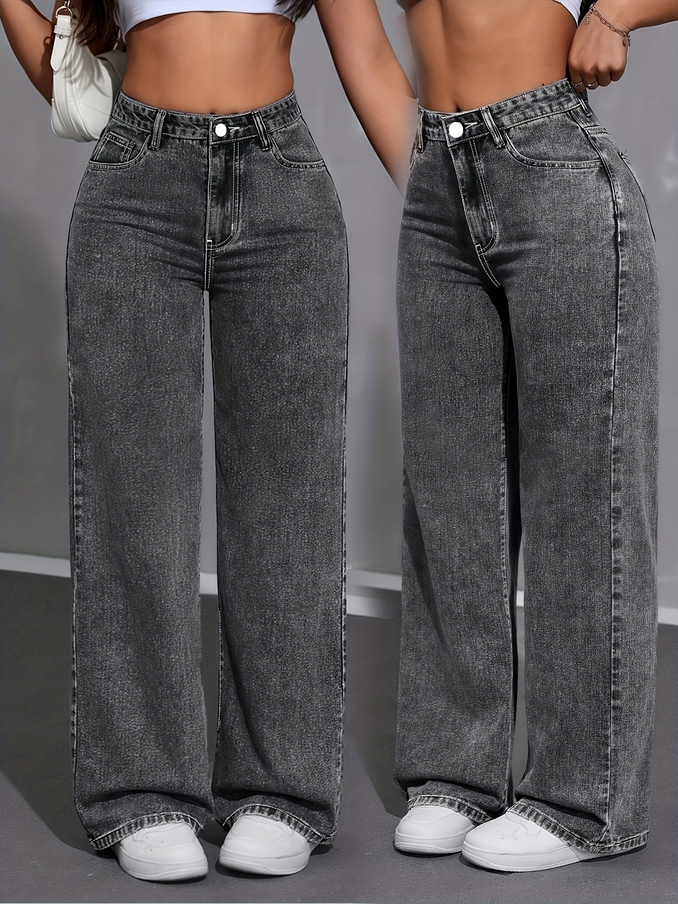 Women’s High-Waisted Straight-Leg Jeans with Stretchy Fit