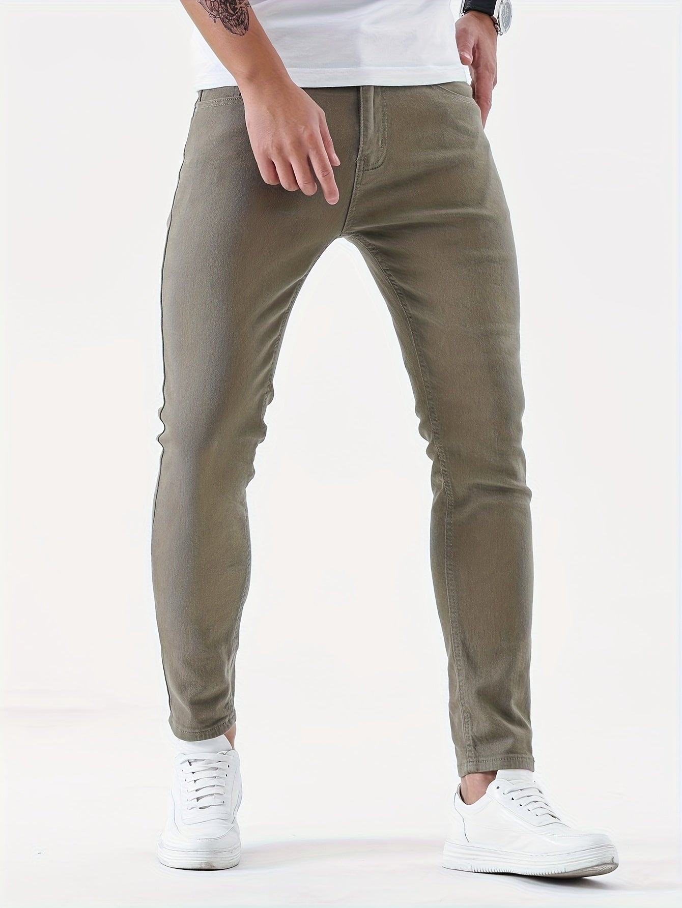 Slim Fit Chic Jeans, Men's Casual Street Style All Match Stretch Denim Pants With Pockets