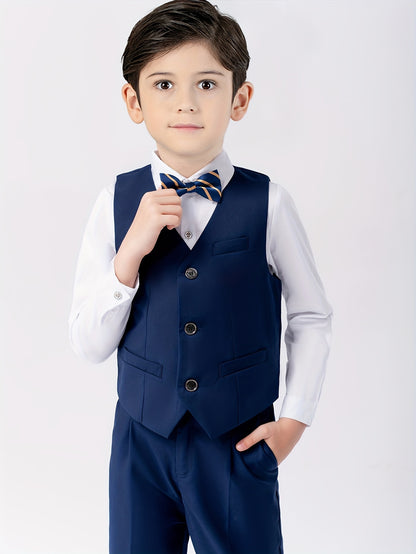 Boys' English Gentleman Vest Set with Bow Tie for Parties
