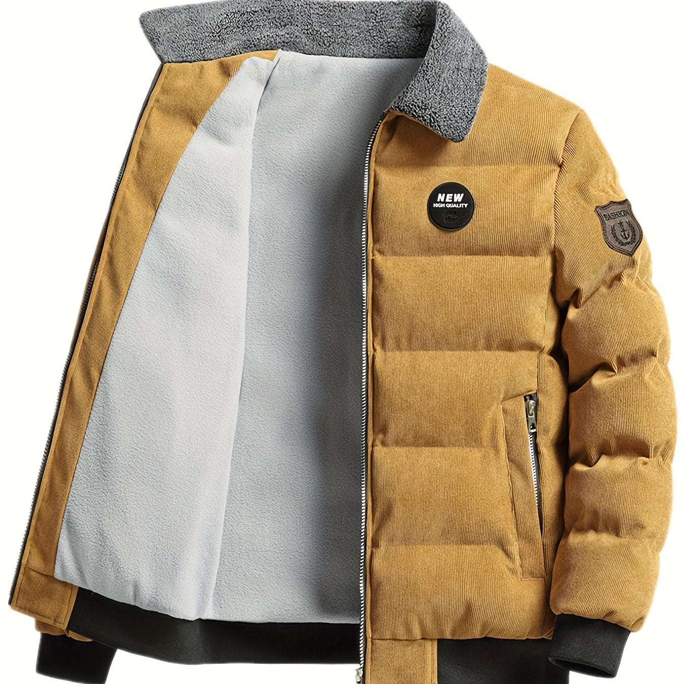 Men'S Heavyweight Winter Coat - Thick Insulated Jacket with Zipper Closure, Formal & Casual Outerwear for Cold Weather, Travel, Everyday - Black/Tan, Polyester Lining, Non-Stretch Fabric, Travel Clothing, Classic Design, Dura