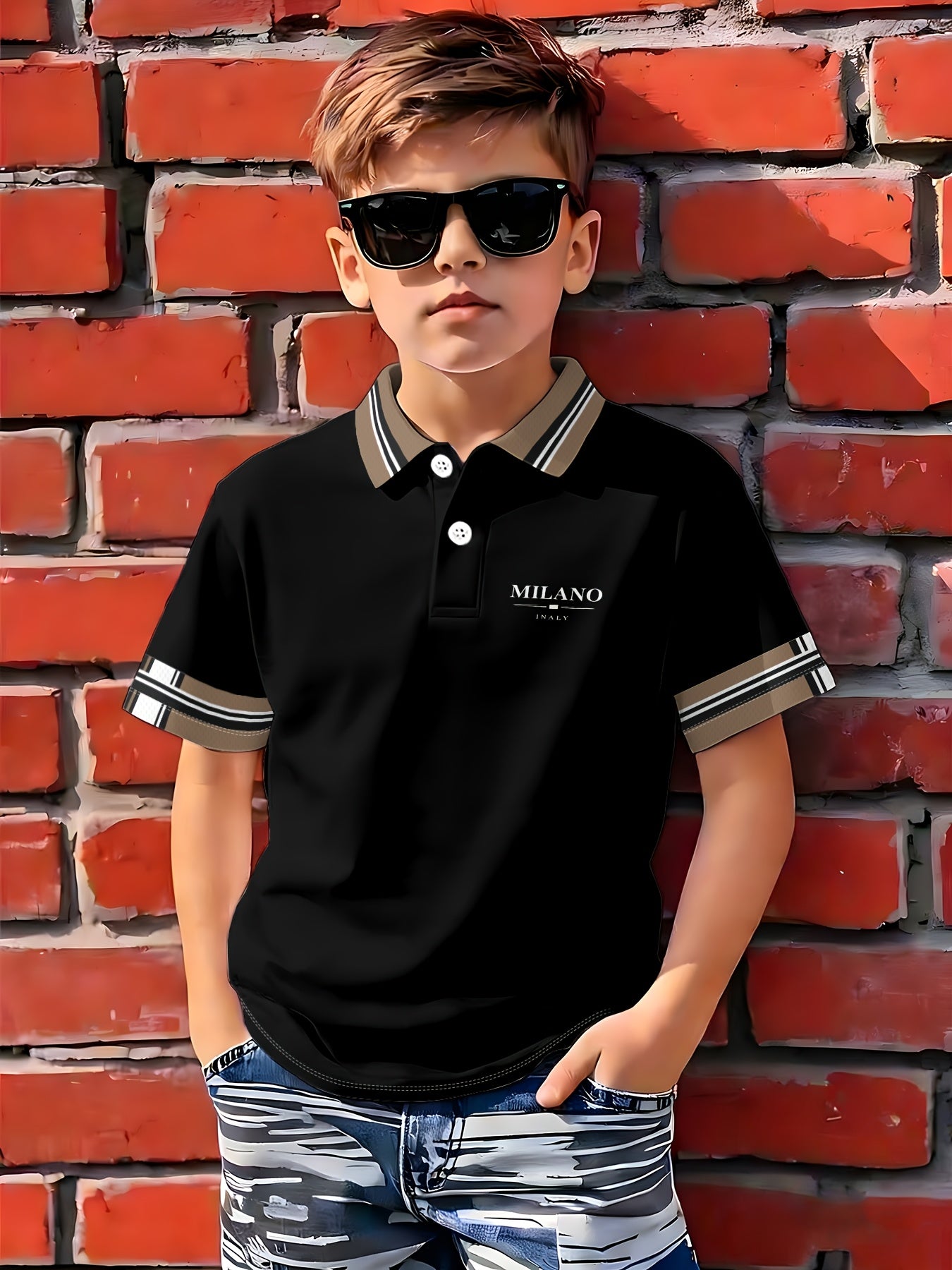 Boys' Summer Breathable Polyester Polo Shirt Casual Style