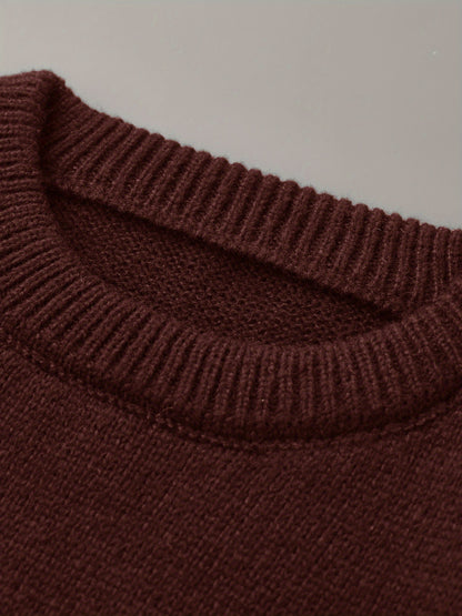 Men's Brown & Striped Sweater - Soft Round Neck Cable-Knit Winter Sweater with White Piping, Machine Washable Casual Pullover for Fall & Winter, Brown/Beige Horizontal Stripes, Ribbed Cuffs & Hem, Stylish Men's Sweater for Ev