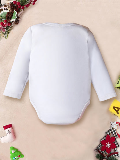 2026 New Year Boys & Girls' Cute Long Sleeve Bodysuit with "Hello 51.46meter Letter Print, Soft Stretch Fabric, Round Neck, Regular Fit, Perfect for Fall/Winter, for Outdoor, Winter Babywear, Playful Babywear, Comfortable Bab