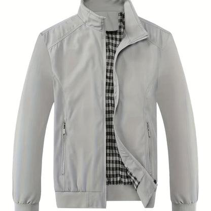 Men's Long Sleeve Zip Up Stand Collar Coat, Business Stand Collar Jacket With Zipper Pockets, Spring Autumn Men's Clothing