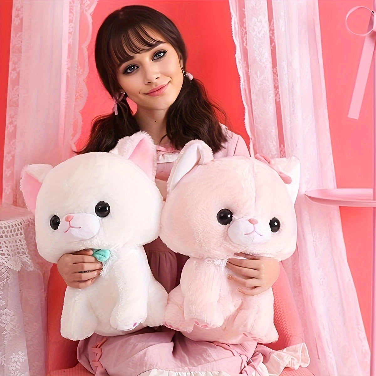 An adorable sitting New Year's cake cat plush toy doll, creative soft and cute cat pillow cat doll birthday creative gift home decoration