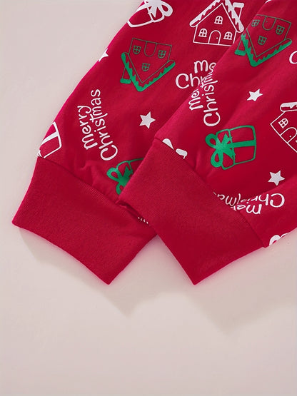 Սուրբ Ծննդյան գիշերանոցների հավաքածու տղաների և աղջիկների համար, կարմիր, Ձմեռ պապիկից, բամբակյա, կրակակայուն կոստյում, Սուրբ Ծննդյան նվեր, սահնակ, մեքենա, կարմիր, գիշերանոցների հավաքածու, երկու կտոր