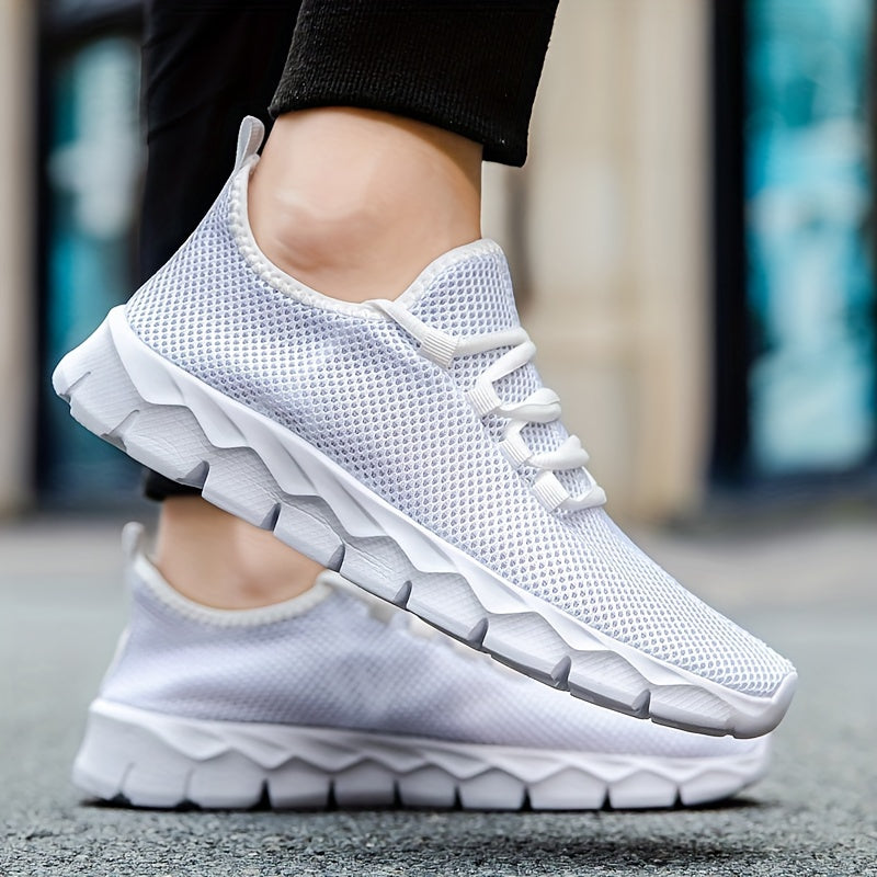 Men's Solid Slip On Sneakers, Breathable Lightweight Non Slip Casual Shoes For Outdoor Gym Workout Park Walking All Seasons Comfy