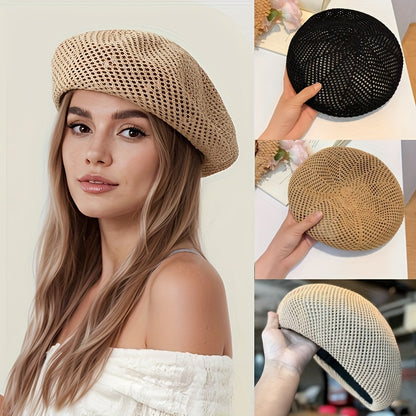 Women's Breathable Acrylic Dome Beret - Soft Octagonal Beanie
