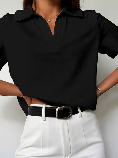 Women's Casual Loose-Fit Polo T-Shirt in Solid Colors