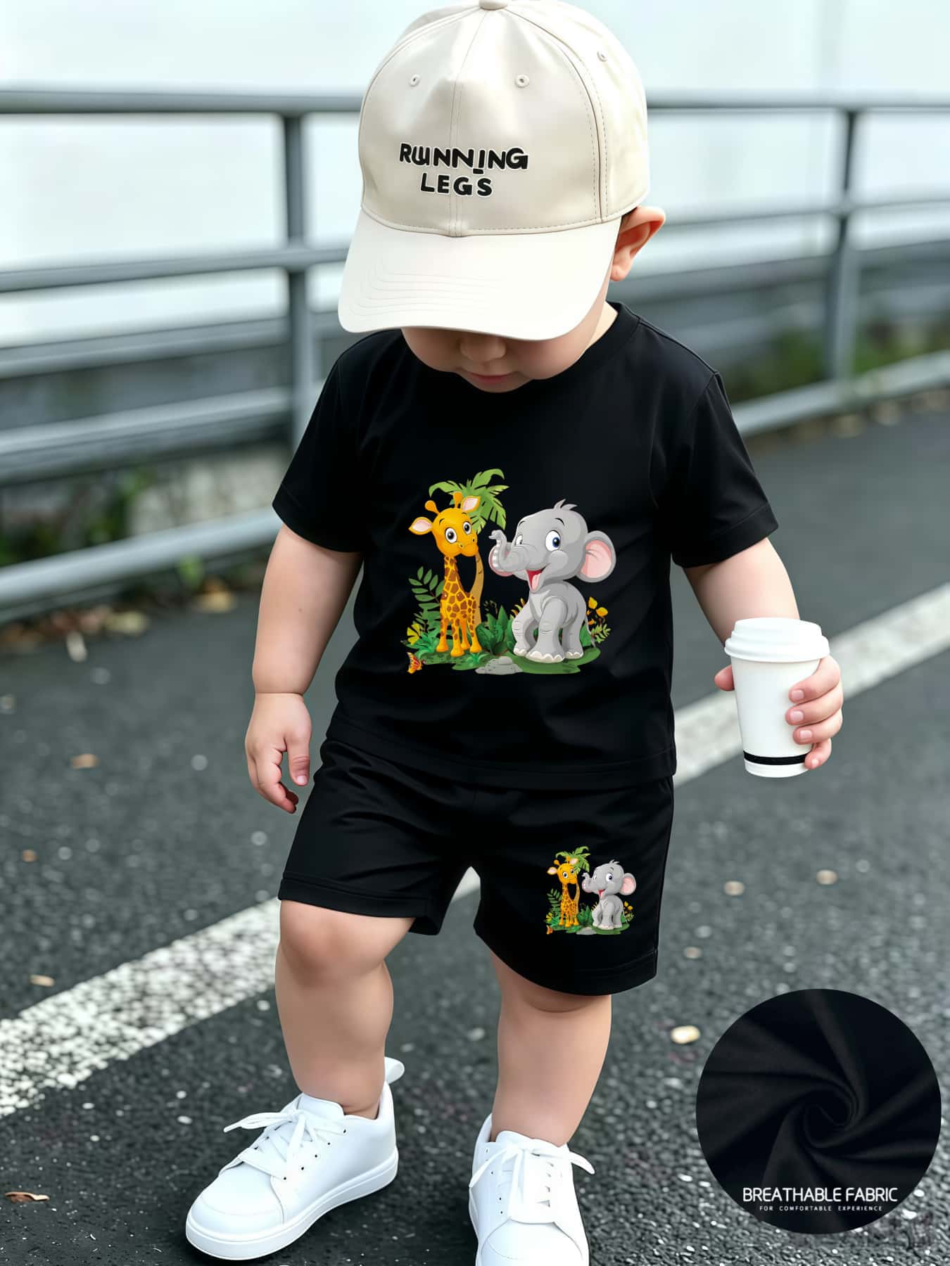 Summer Quick-Dry Shorts & Tee Set for Baby Boys, Jungle Print