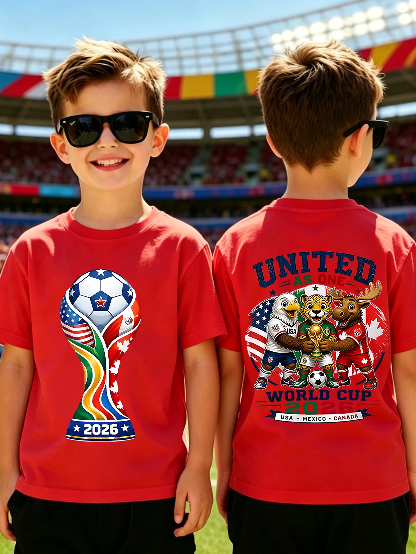 Kids 2026 World Cup Soccer Fan T-Shirt with Trophy Print