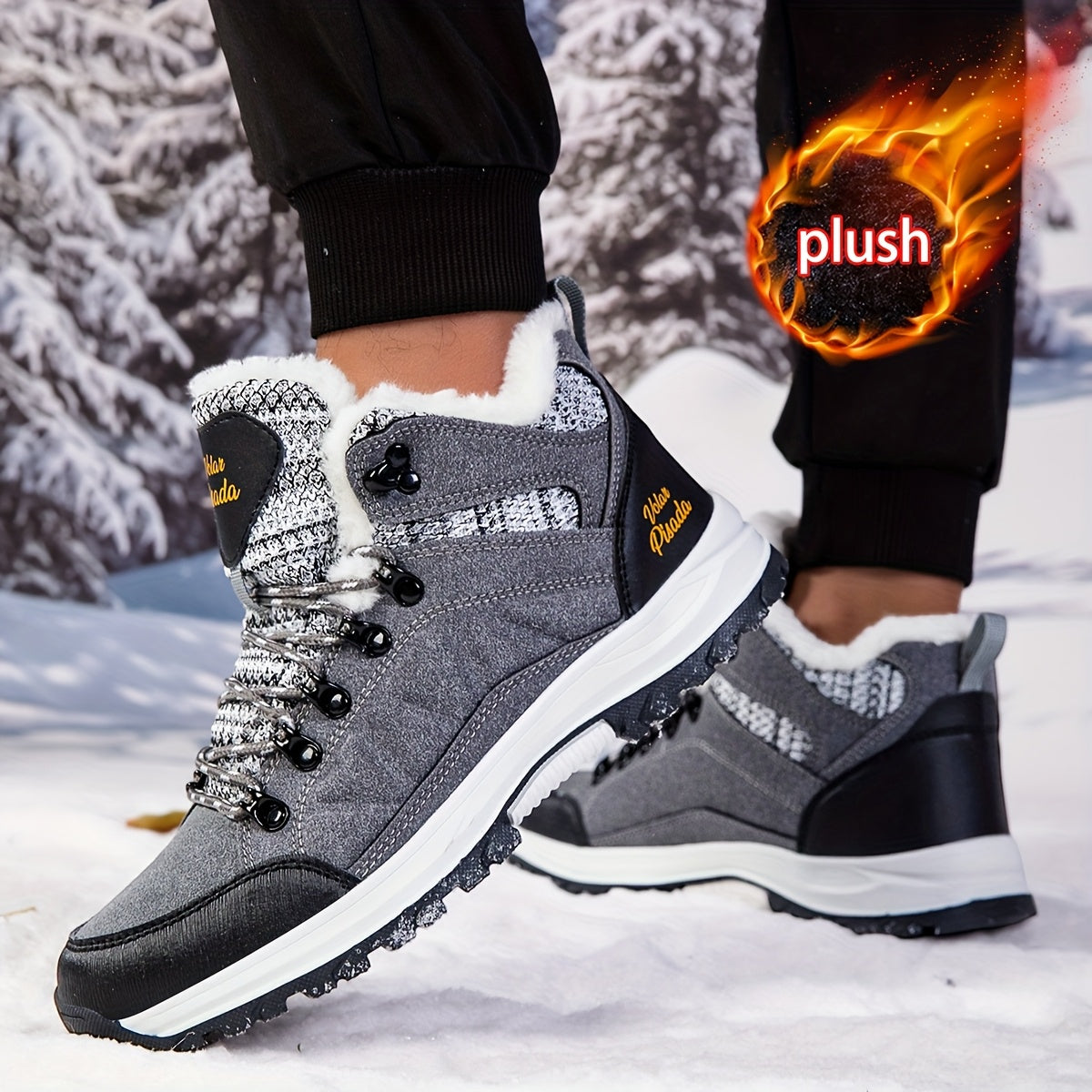 Men'S Heavy-Duty Winter Snow Boots - Thick-Soled Short Boots with Plush Lining & Non-Slip TPR Sole, Mid-Calf Hiking & Climbing Shoes for Ice Climbing, Snowshoeing & Outdoor Adventures, Winter Boots, Hiking Footwear, Sporty De