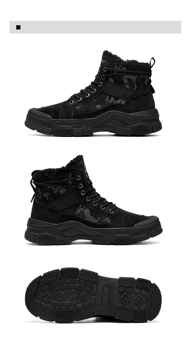 Men's High-Top Winter Boots with -Like Collar & - Heavy-Duty PU Upper, PVC Sole, Beige/Tan Lace-Up Snow Boots for Ice, Slush,, Outdoor (Warm Cold Weather Footwear)