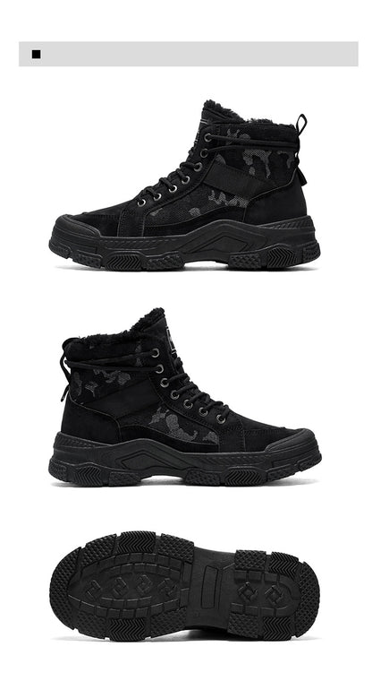 Men's High-Top Winter Boots with -Like Collar & - Heavy-Duty PU Upper, PVC Sole, Beige/Tan Lace-Up Snow Boots for Ice, Slush,, Outdoor (Warm Cold Weather Footwear)