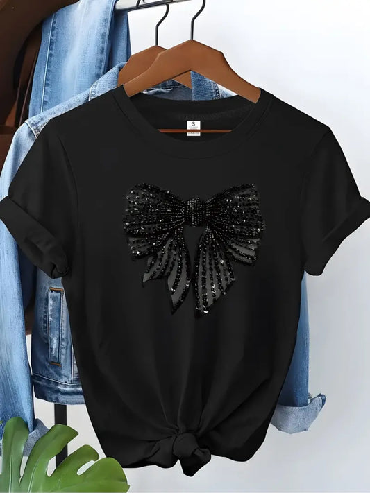 Women's Black Casual T-Shirt - Lightweight Breathable Everyday Top for Women, Machine Washable Round Neck Shirt for Everyday & Formal Events, All-Season Comfort Fit Blouse, Ladies T Shirts