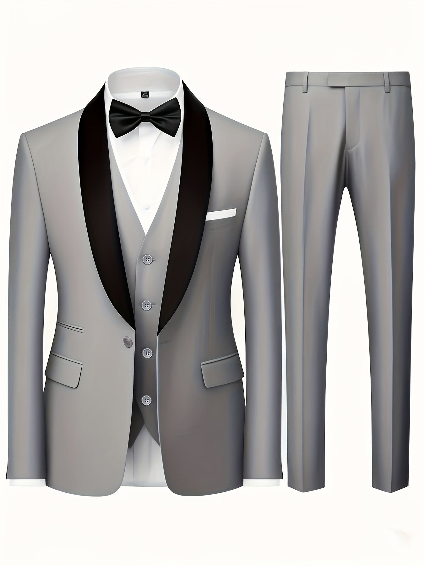 Men's 3-Piece Polyester Suit with Vest and Pants, Formal Workwear