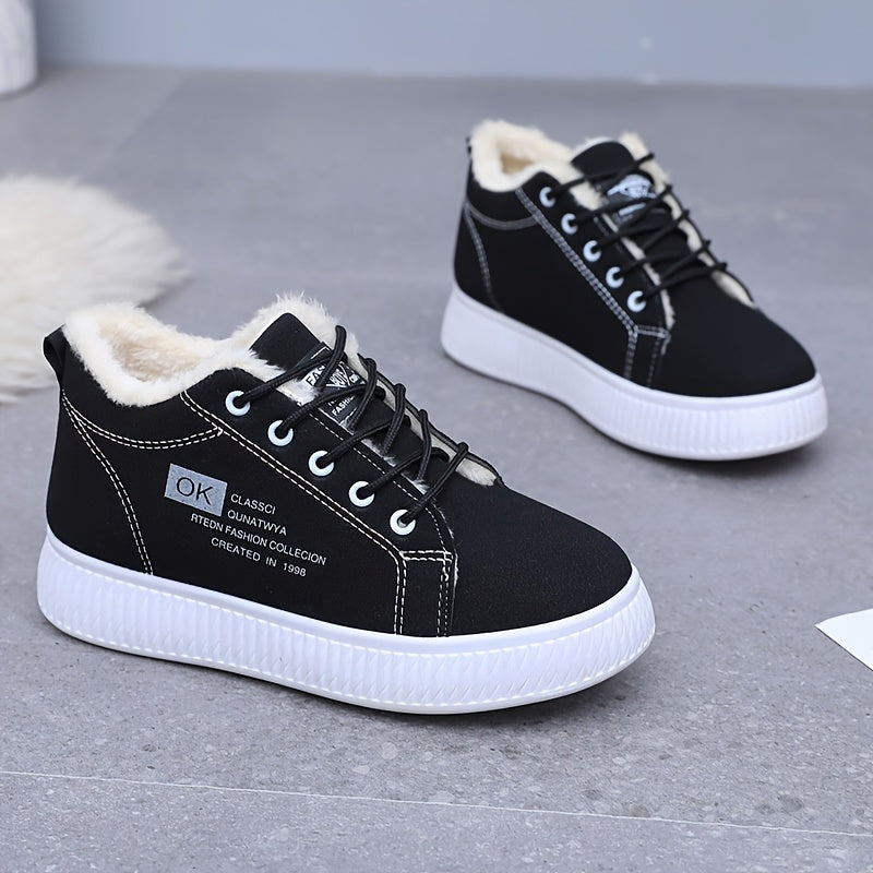 Կանացի ձմեռային ձնագնացքներ - Կաշվեանման օձիքով և փափուկ ներդիրով - Չսահող PVC ներբան, հաստ տաք շագանակագույն/բեժ արհեստական վերնամաս - ս/ Համատեղելի է սառույցի, ձյան, ցեխի համար - Ցուրտ եղանակի ճանապարհային կցում