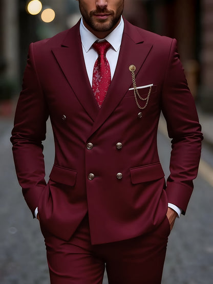 Men's Slim Fit 2-Piece Polyester Suit with Notched Lapel