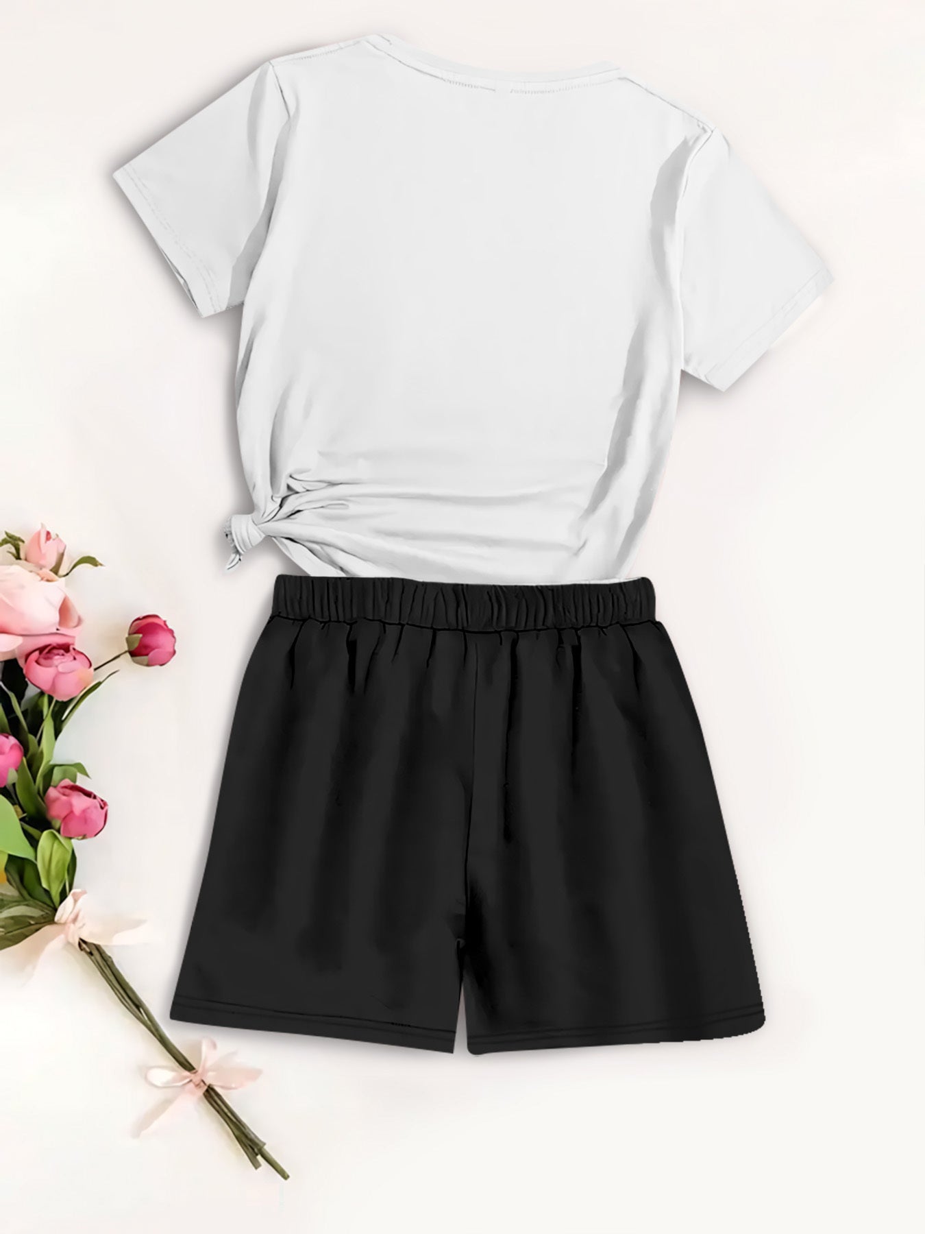 Summer Women’s Two-Piece Set with Cartoon Print & Crew Neck