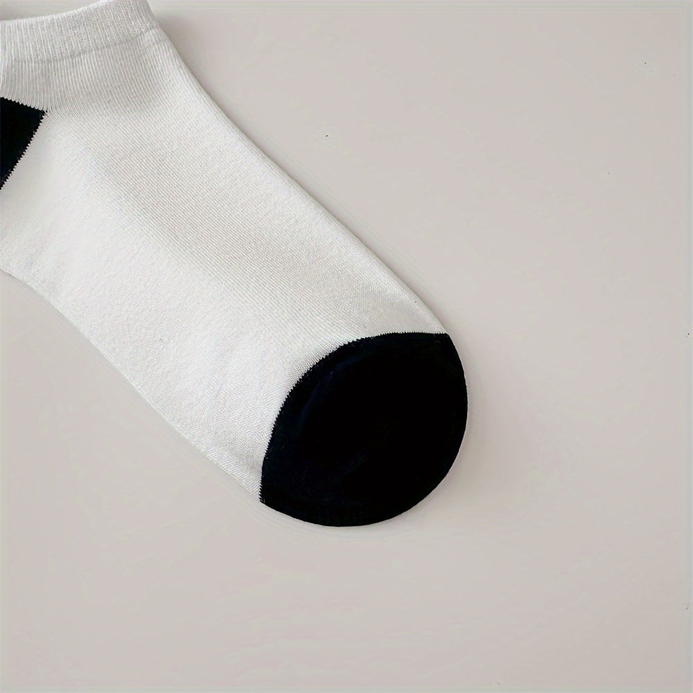Women's Cotton Ankle-Length Socks 5-Pair Set with Panda Embroidery, Breathable Moisture-Wicking Knit, Anti-Odor, Seamless Toe, Stretch Spandex Blend - Size 200 Needle Count