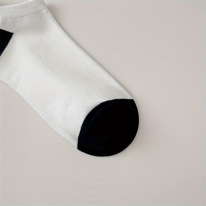 Women's Cotton Ankle-Length Socks 5-Pair Set with Panda Embroidery, Breathable Moisture-Wicking Knit, Anti-Odor, Seamless Toe, Stretch Spandex Blend - Size 200 Needle Count
