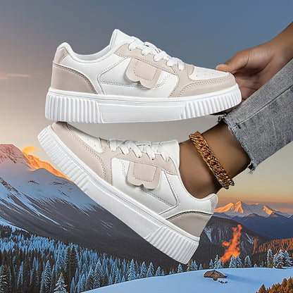 Casual White Lace-Up Sneakers for Students, Lightweight & Breathable